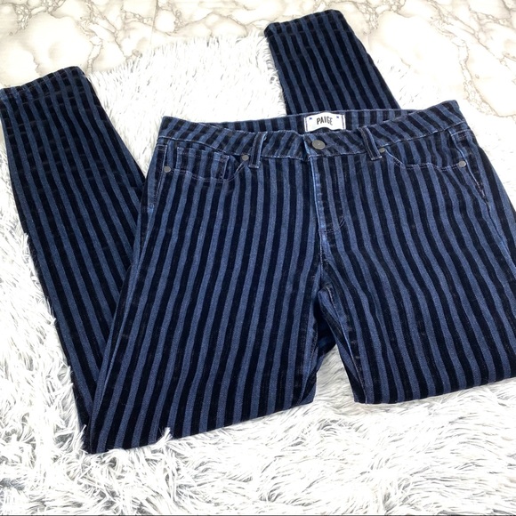 Paige Verduga Ultra Skinny Velvet Flocked Striped Dark Wash Jeans EUC 31 - Picture 2 of 13